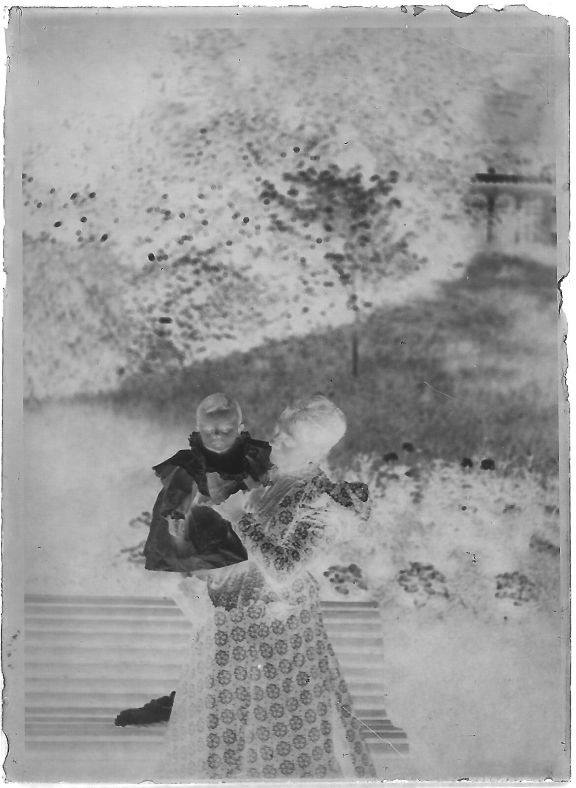 Plaque verre photo négatif noir et blanc 6x9 cm dame enfant glass plate France