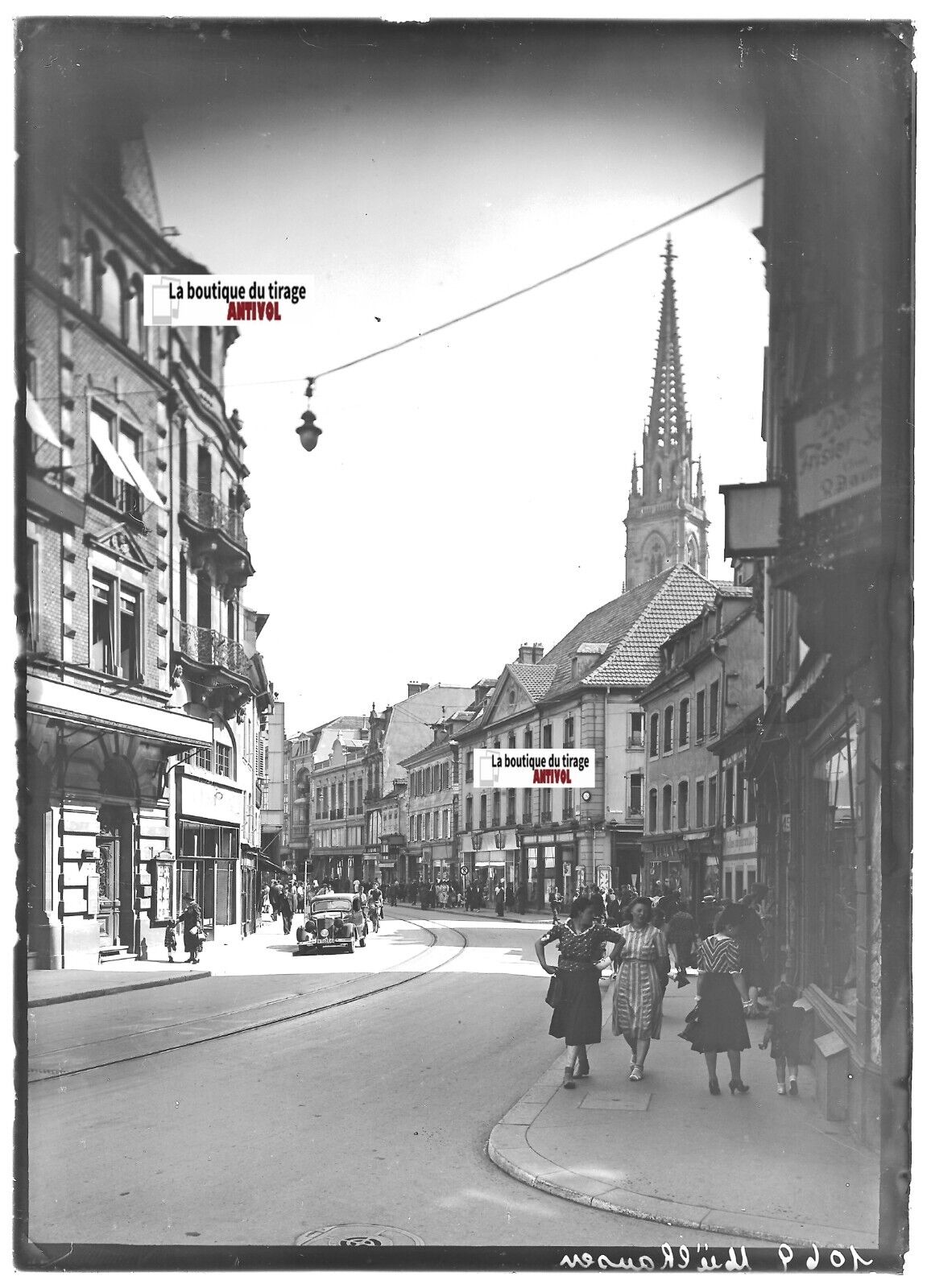 Plaque verre photo ancienne positif noir & blanc 13x18 cm Mulhouse voiture