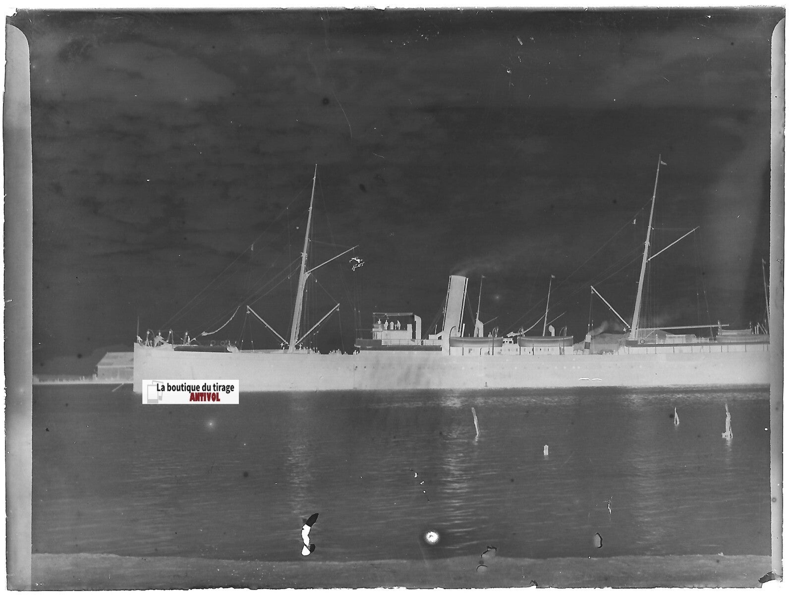 Jersey, Guernesey, bateau, Plaque verre photo, négatif noir & blanc 9x12 cm