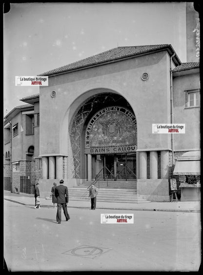 Plaque verre photo ancienne négatif noir et blanc 13x18 cm Vichy Callou bains