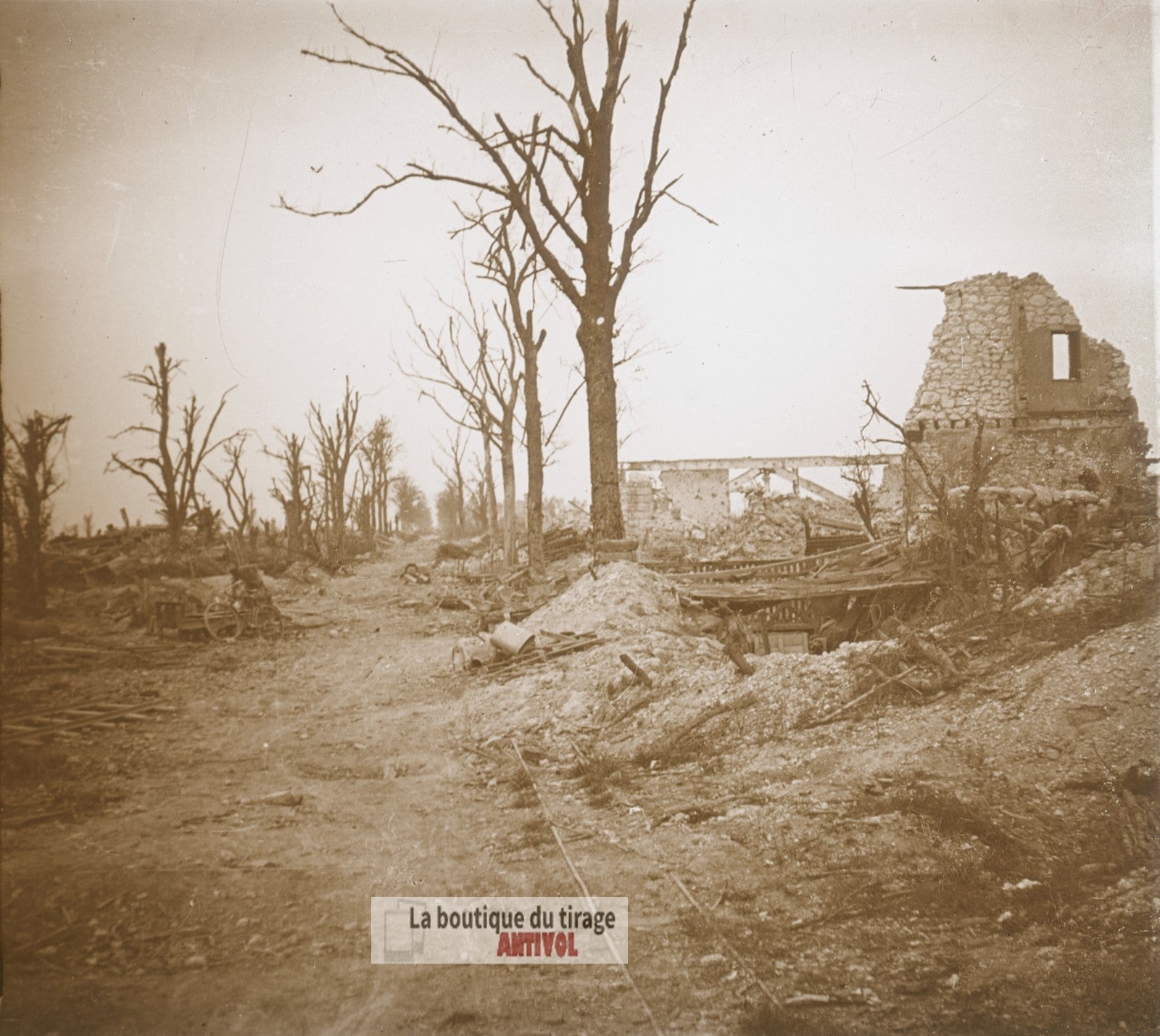 Ferme des Marquises, guerre WW1, plaque verre photo ancienne stéréo 6x13 cm