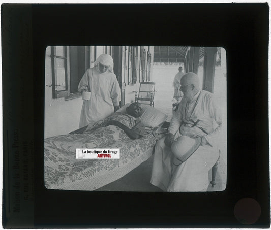 Hôpital, Lèpre, lépreux, photo plaque verre, noir & blanc, positif 8,5x10 cm
