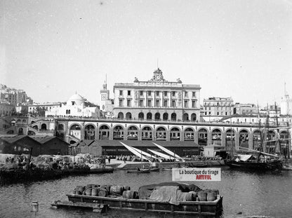Palais consulaire d'Alger, port, plaque verre photo ancienne, négatif 9x12 cm