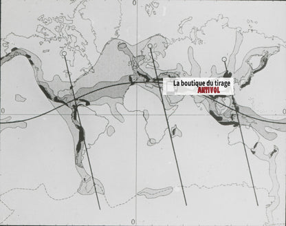Carte zones volcaniques, photo plaque verre, noir & blanc, positif 8,5x10 cm