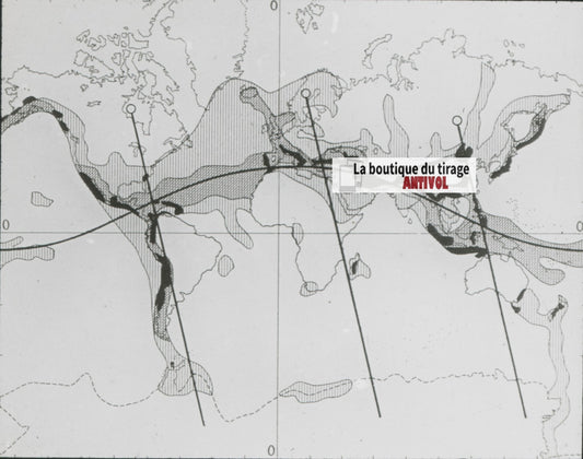 Carte zones volcaniques, photo plaque verre, noir & blanc, positif 8,5x10 cm