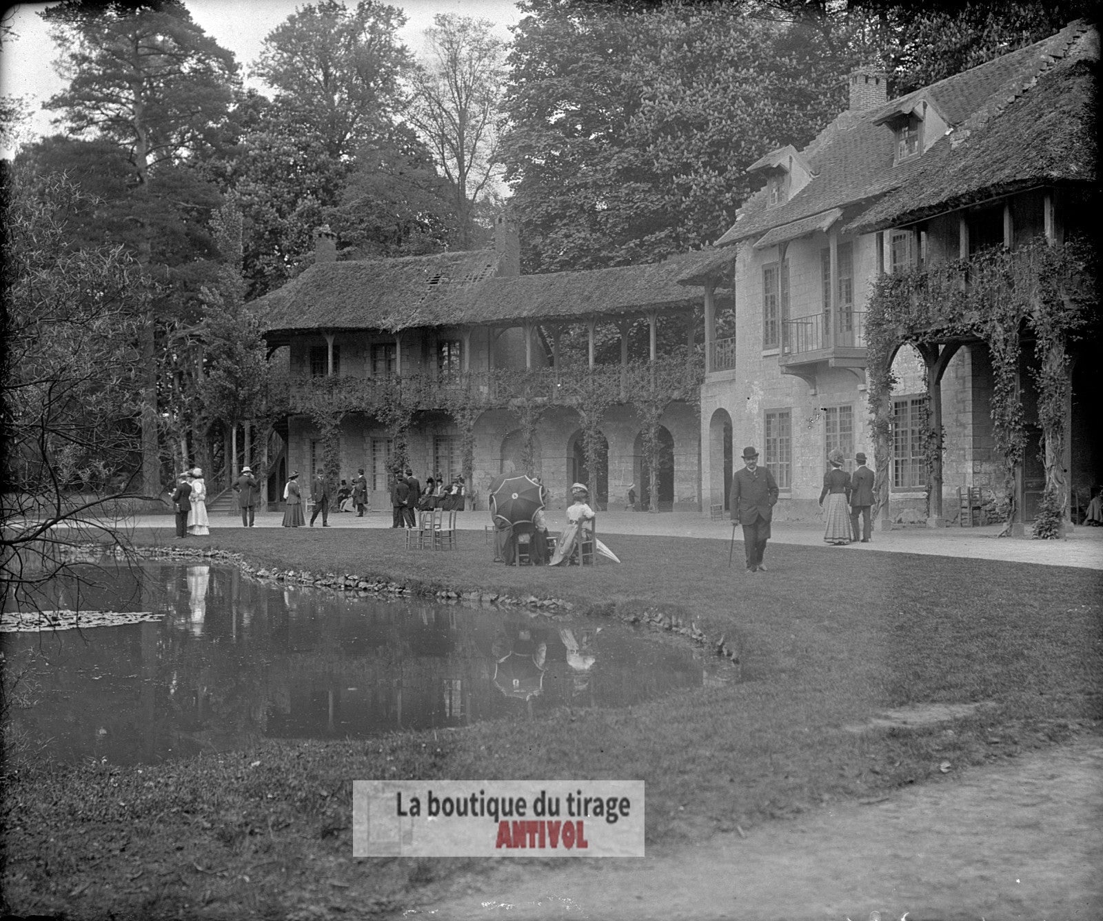 Versailles, Hameau de la Reine, plaque verre, photo ancienne, négatif 9x12 cm