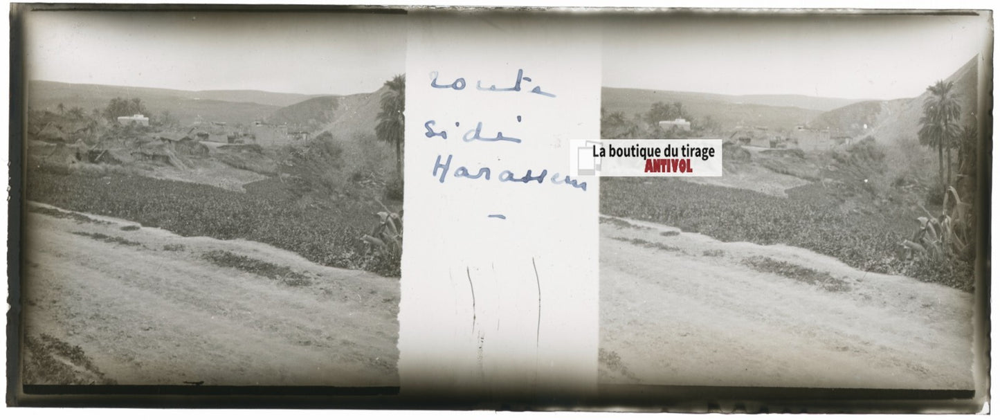 Sidi Harazem, Maroc, Plaque verre stéréo, positif noir & blanc 4,5x10,7 cm