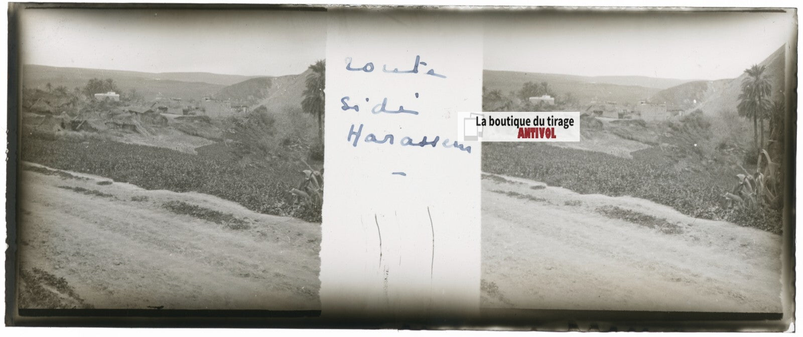 Sidi Harazem, Maroc, Plaque verre stéréo, positif noir & blanc 4,5x10,7 cm