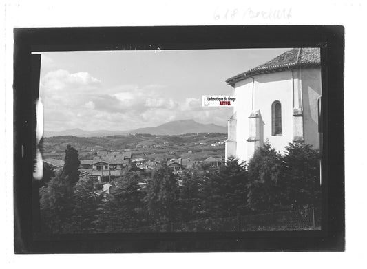 Plaque verre photo ancienne positif noir & blanc 13x18 cm Bidart village France