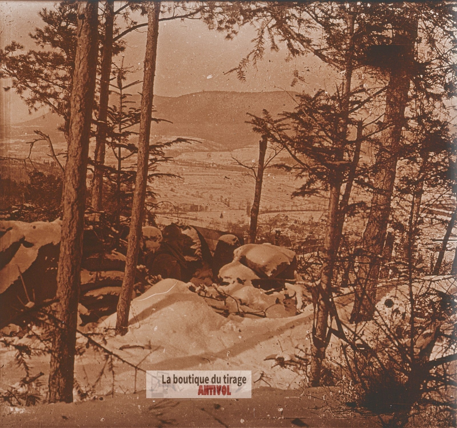 Herbeaupaire Petit poste, guerre WW1, plaque verre photo ancienne stéréo 6x13 cm