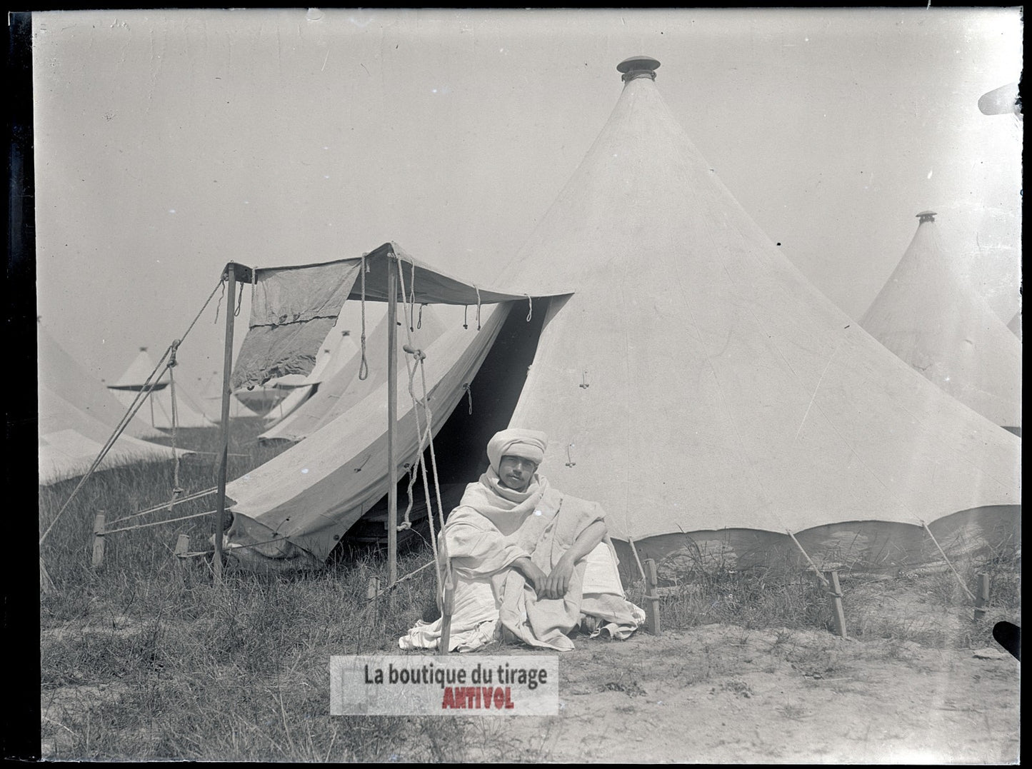 Soldat nord-africain, Bois-l’Évêque, plaque verre, photo, négatif 9x12 cm