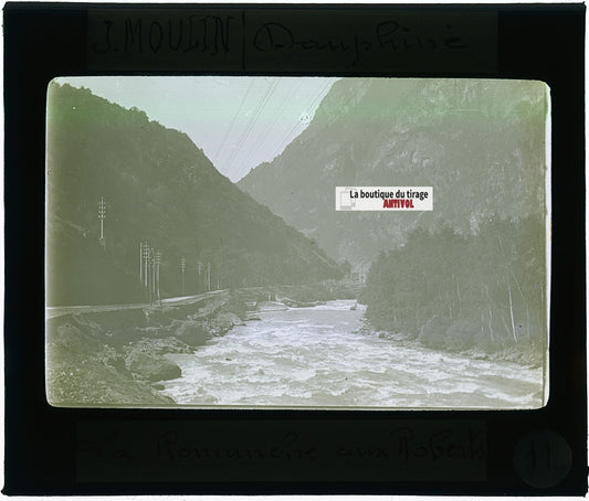 La Romanche aux Roberts, photo J. Moulin, plaque verre, couleur, 8,5x10 cm