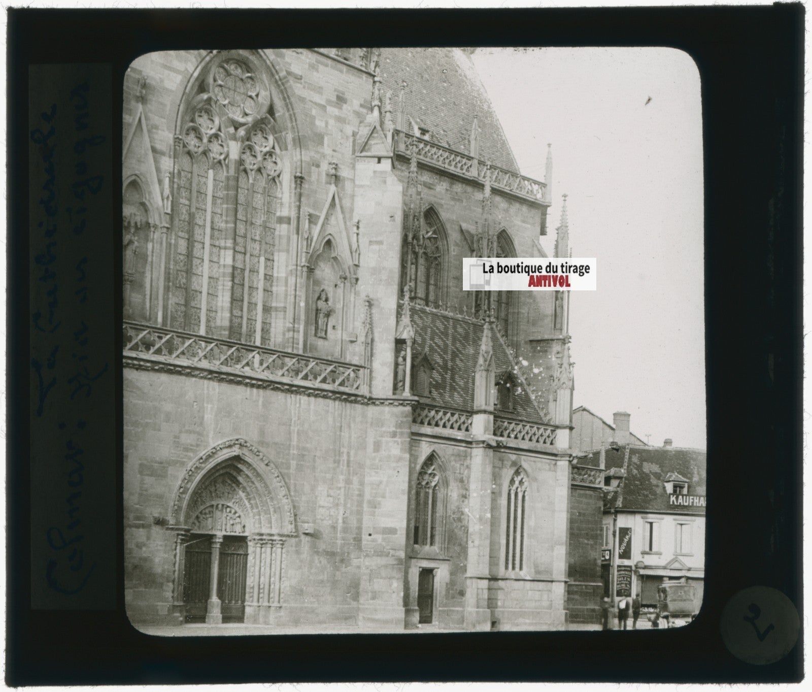 Cathédrale Colmar, photo plaque verre, noir & blanc, positif 8,5x10 cm