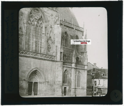 Cathédrale Colmar, photo plaque verre, noir & blanc, positif 8,5x10 cm