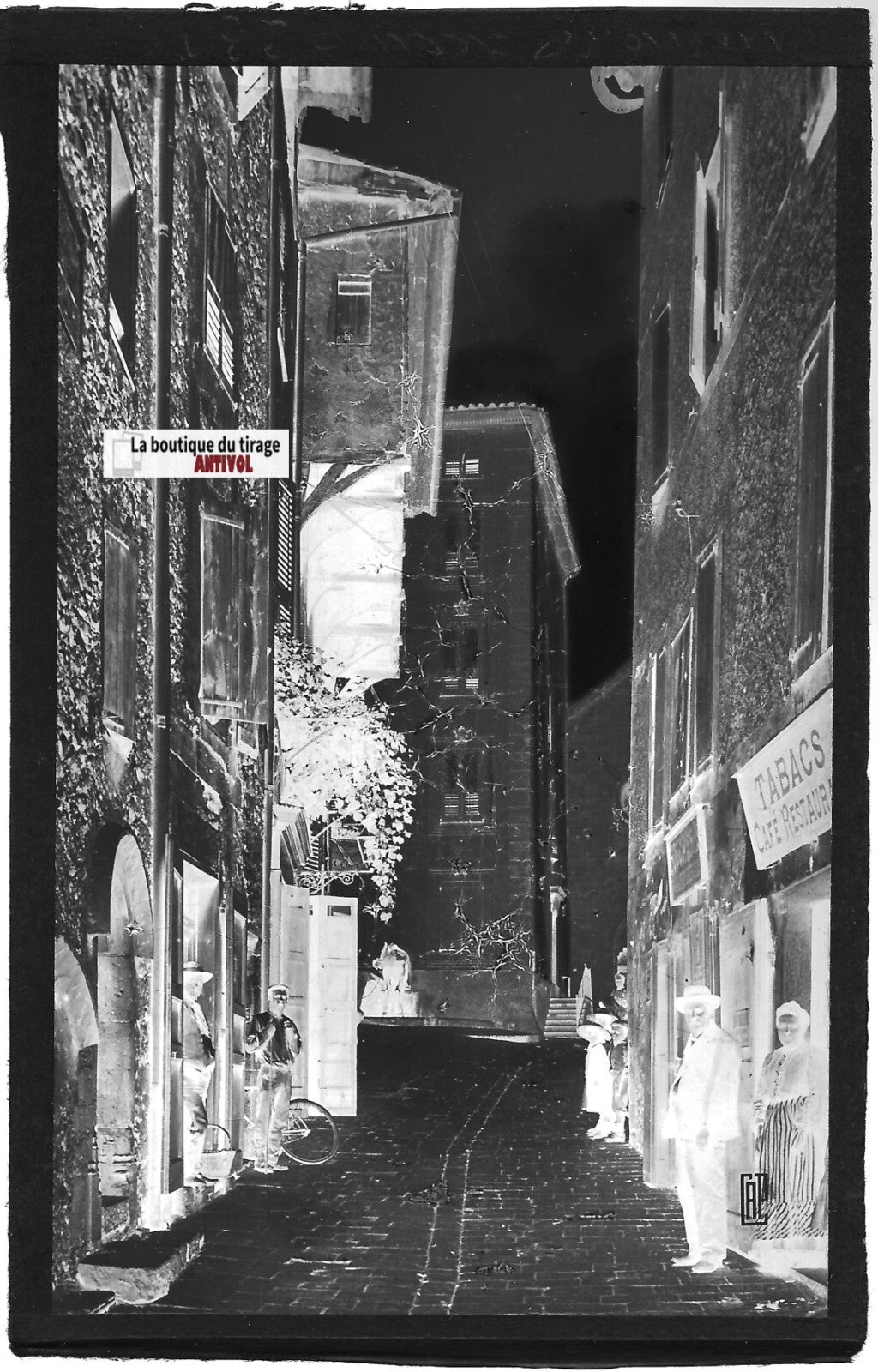 Plaque verre photo, négatif noir & blanc 9x14 cm, Puget-Théniers, Tabac