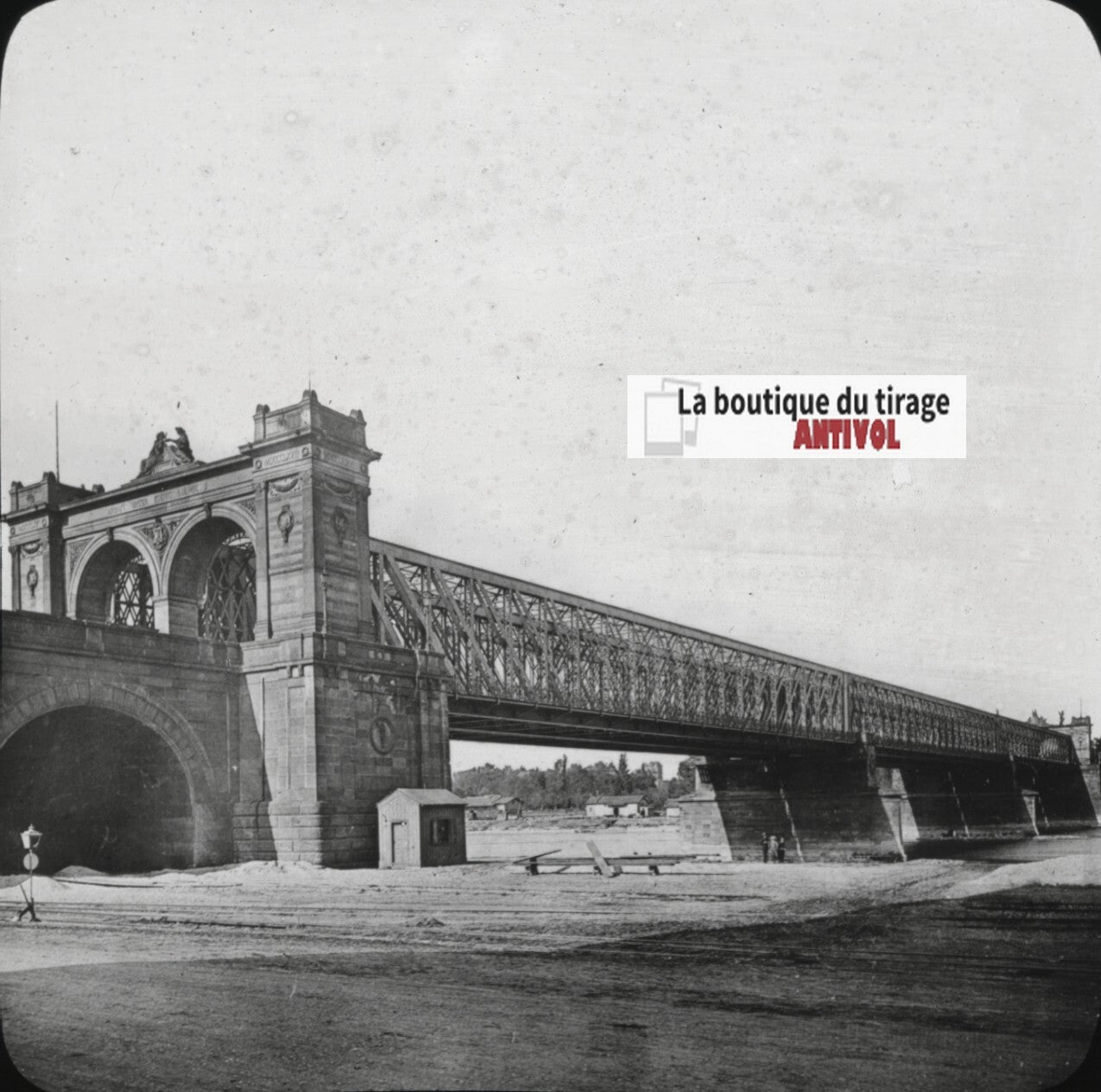 Pont sur le Rhin à Mannheim, Allemagne, photo plaque verre, positif 8,5x10 cm