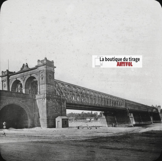 Pont sur le Rhin à Mannheim, Allemagne, photo plaque verre, positif 8,5x10 cm