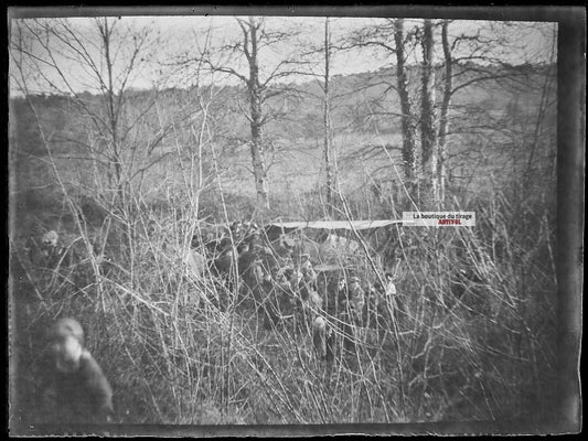 Plaque verre photo ancienne négatif noir et blanc 9x12 cm accident avion France