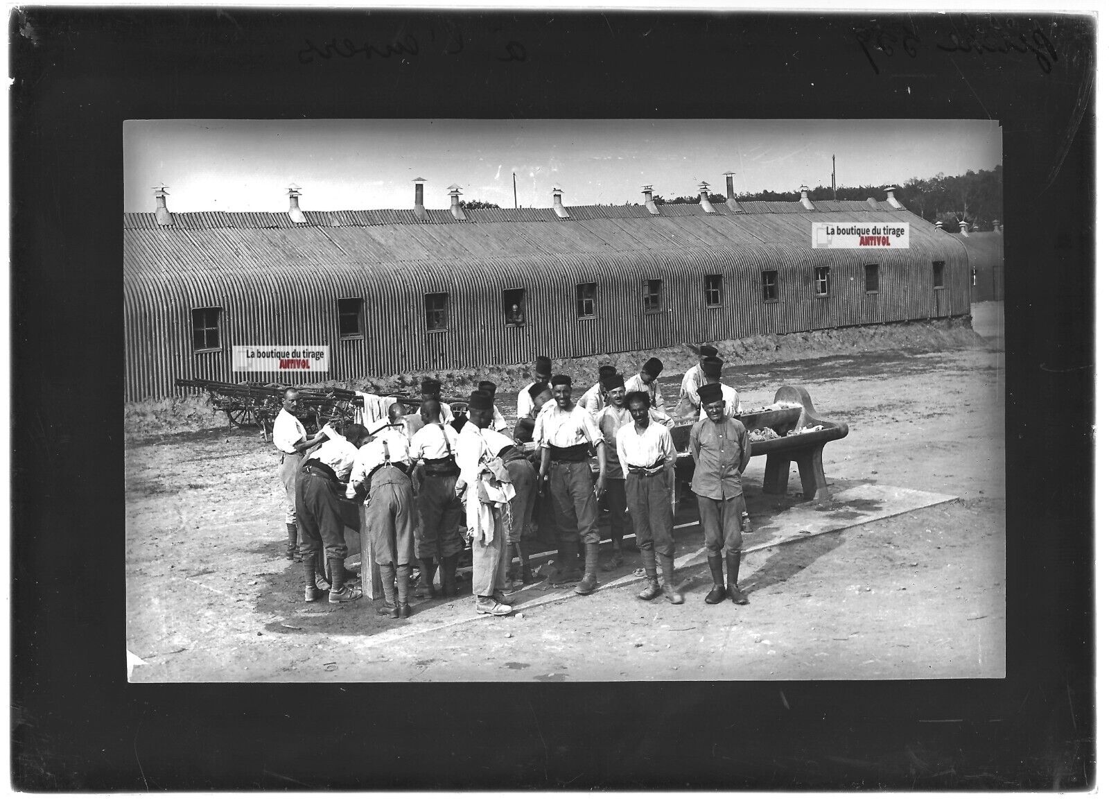 Camp Bitche, soldats, photos plaque de verre, lot de 5 positifs 13x18 cm