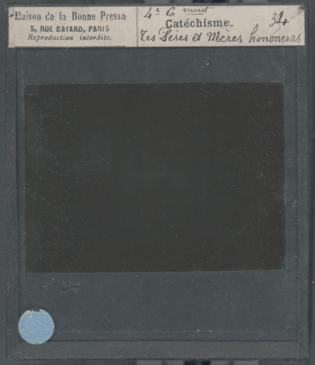 Scène religieuse, catéchisme, dessin peinture, plaque verre, positif 8,5x10 cm