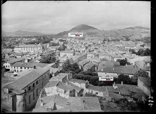 Plaque verre photo ancienne négatif noir et blanc 13x18 cm Billom centre-ville