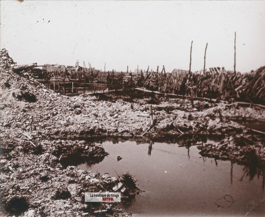 Stuivekenskerke Belgique, guerre WW1, plaque verre stéréo, photo 4,5x10,7 cm