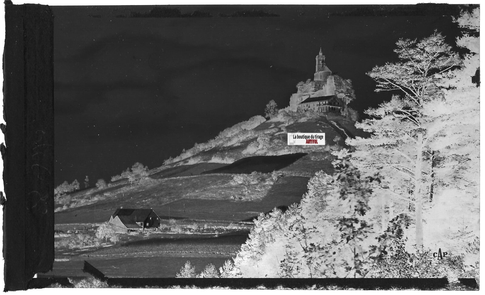 Plaque verre photo, négatif noir & blanc 9x14 cm, Dabo, Chapelle et hôtel