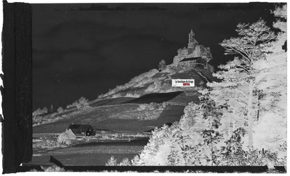 Plaque verre photo, négatif noir & blanc 9x14 cm, Dabo, Chapelle et hôtel