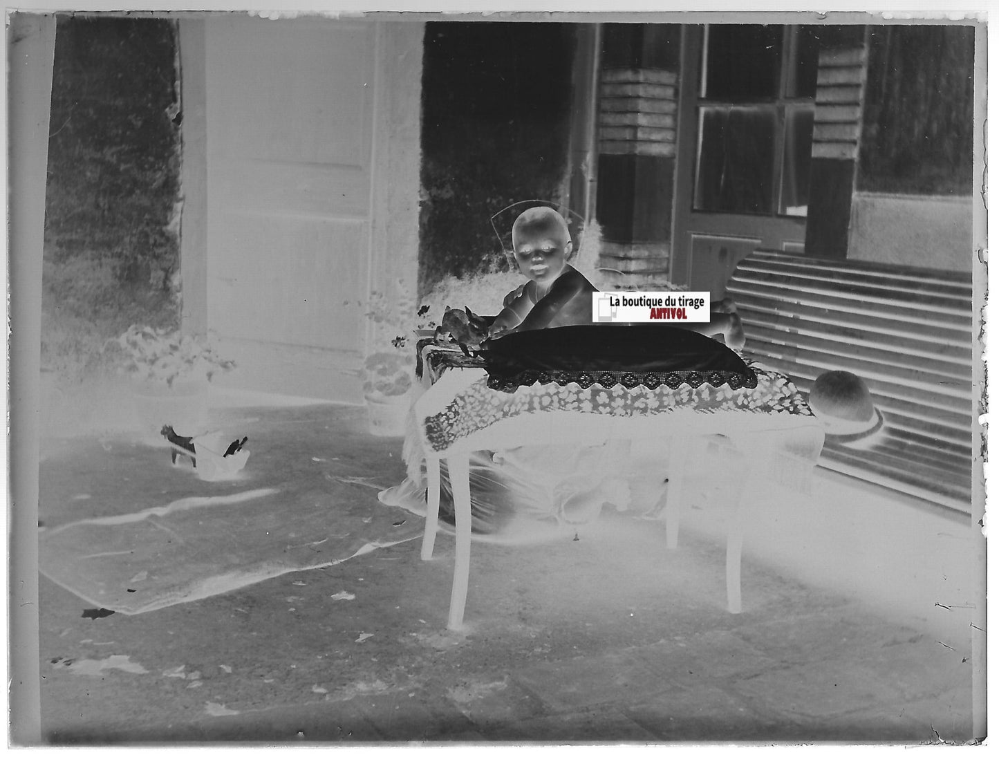 Enfant bébé, Plaque verre photo ancienne, négatif noir & blanc 9x12 cm