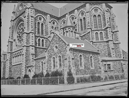 Saint-Nazaire, église, Plaque verre photo ancienne, négatif noir & blanc 9x12 cm