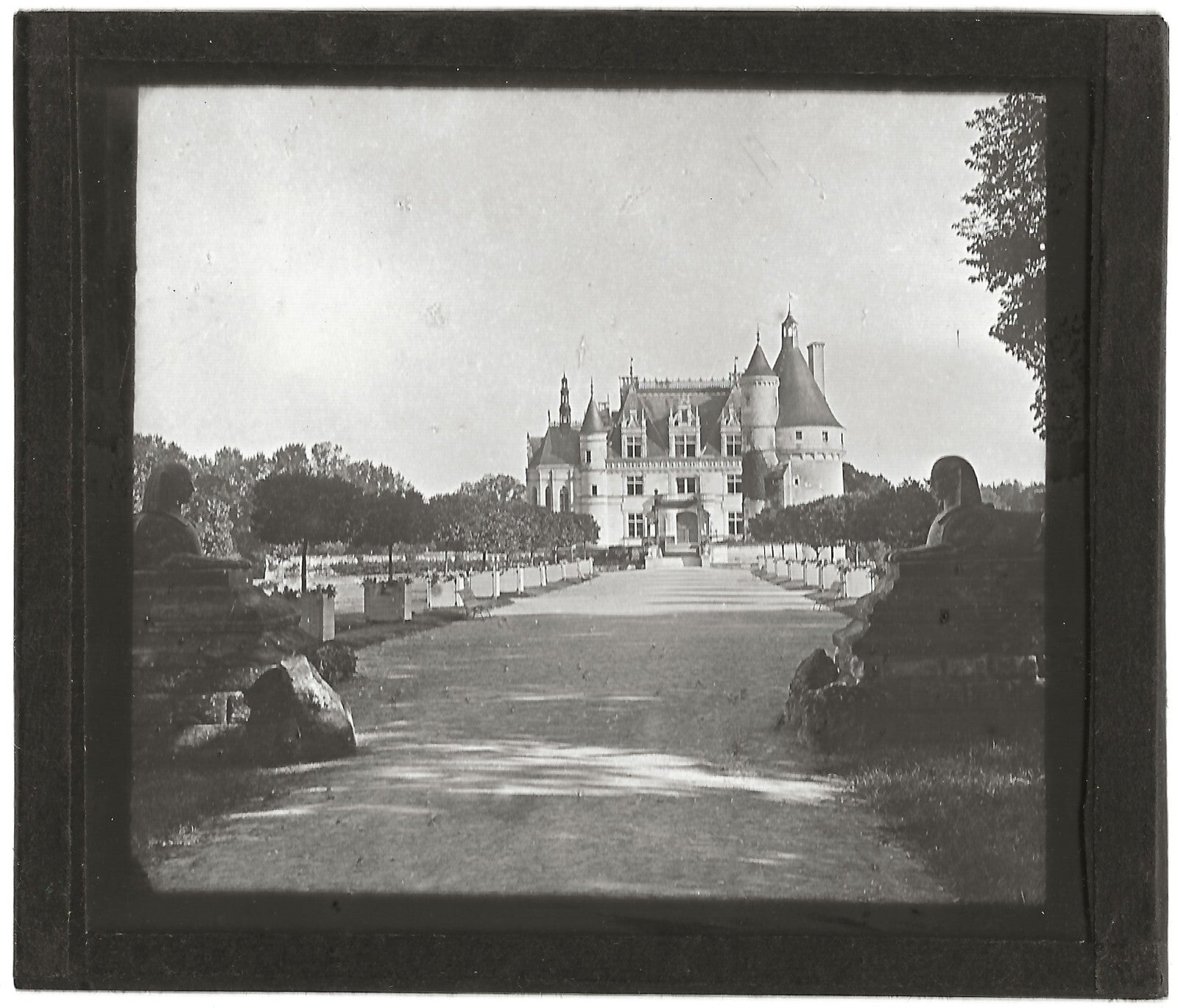 Château de Chenonceau, France, photo ancienne plaque de verre, positif 8,5x10 cm