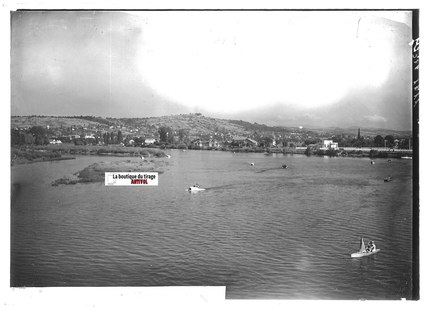 Plaque verre photo ancienne positif noir & blanc 13x18 cm Vichy, Allier bateaux