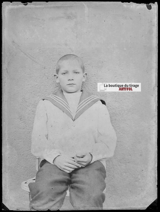 Plaque verre photo ancien négatif noir et blanc 9x12 cm garçon enfant portrait