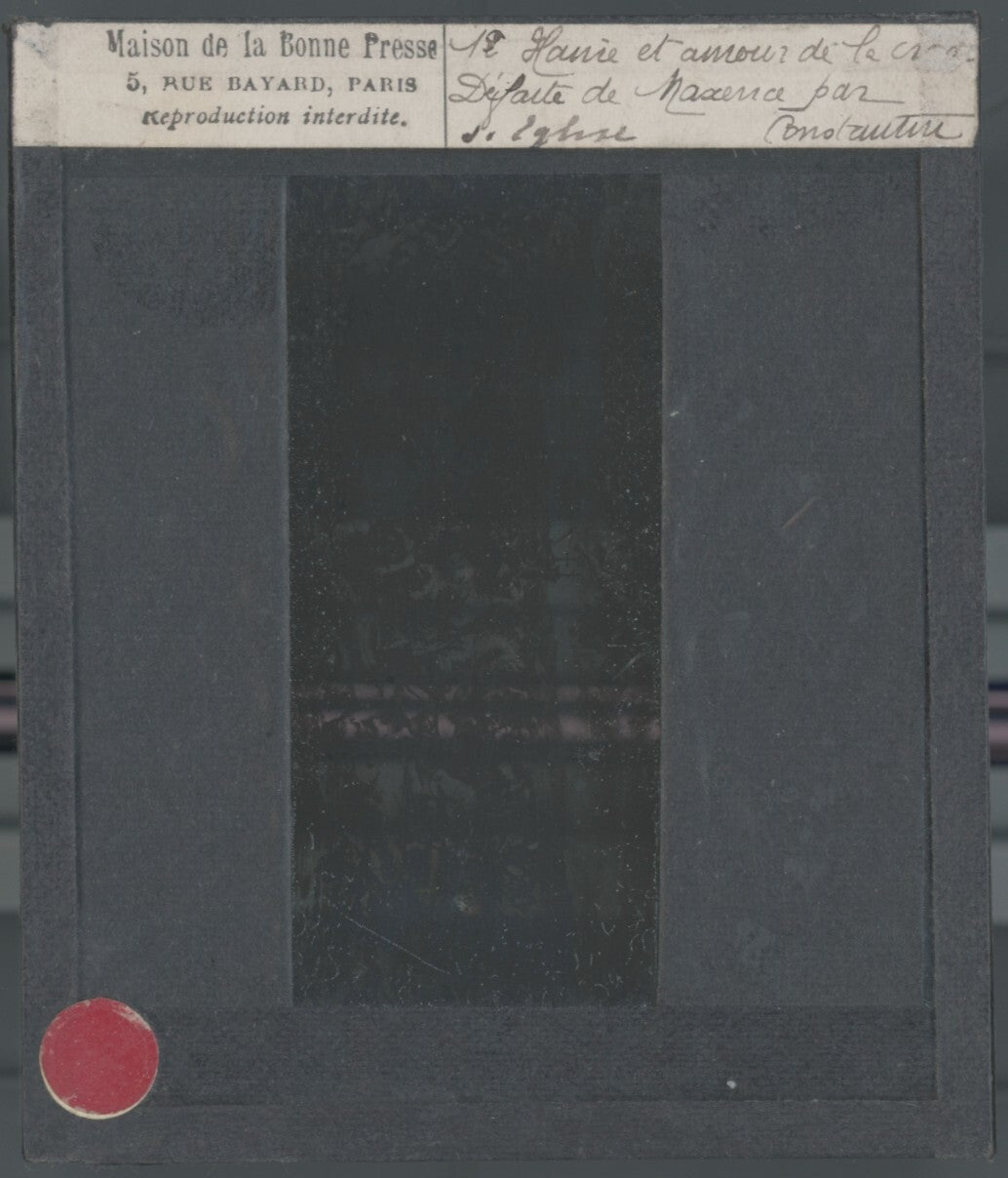 La bataille de Constantin, dessin, ancienne plaque de verre, positif 8,5x10 cm