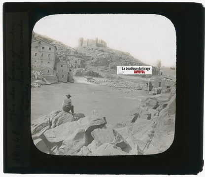 Tolède, Espagne, photo ancienne plaque verre, noir & blanc, positif 8,5x10 cm
