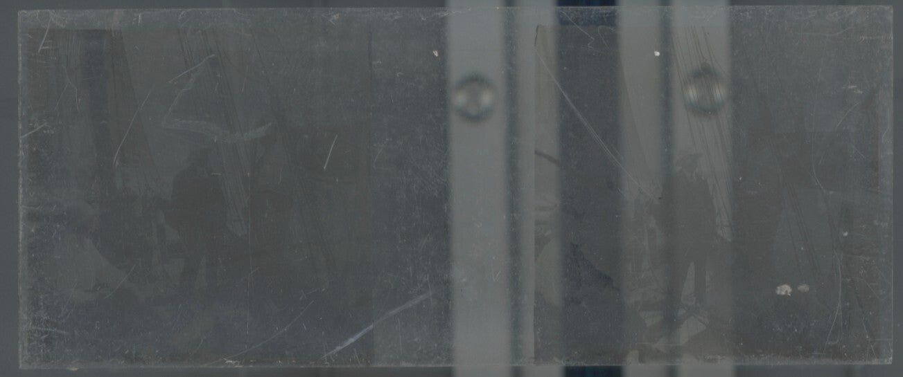 Voyage en bateau, Plaque verre stéréoscopie, positif noir & blanc 4,5x10,7 cm