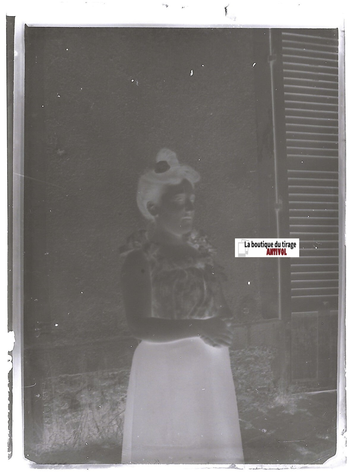 Portrait, femme, Plaque verre photo ancienne, négatif noir & blanc 6x9 cm