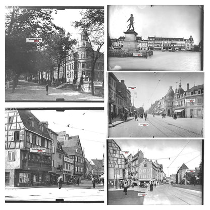 Colmar, tramway, voitures, photos plaque de verre, lot de 5 positifs 13x18 cm