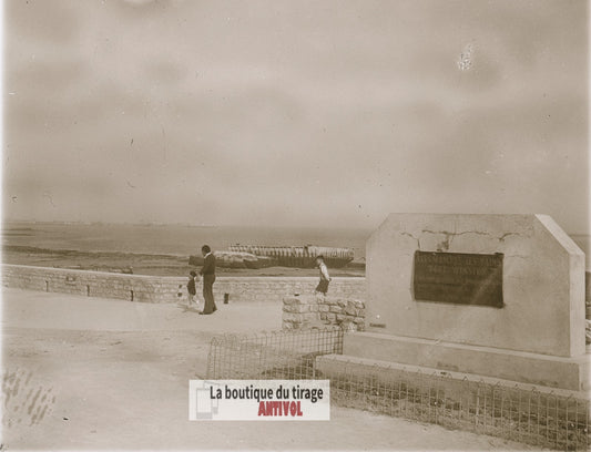 Arromanches-les-Bains, débarquement, plaque verre photo ancienne stéréo 6x13 cm
