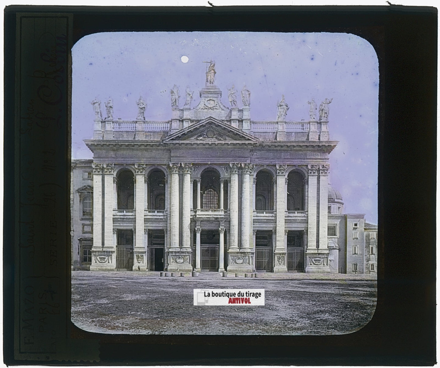 Saint-Jean-de-Latran, Rome, Italie, plaque ancienne verre couleur, 8,5x10 cm