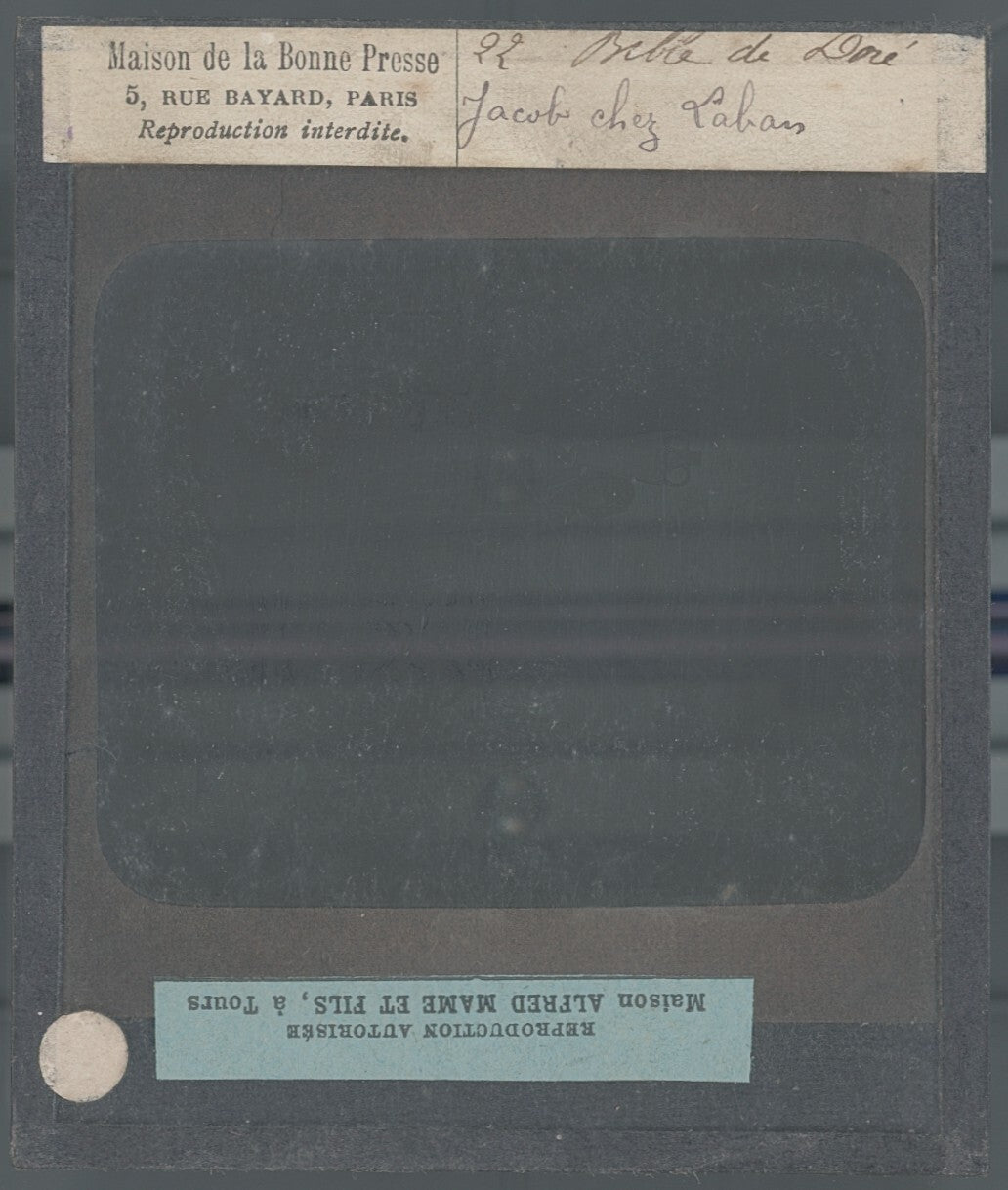 Jacob chez Laban, Bible de Doré, dessin, plaque verre, positif 8,5x10 cm