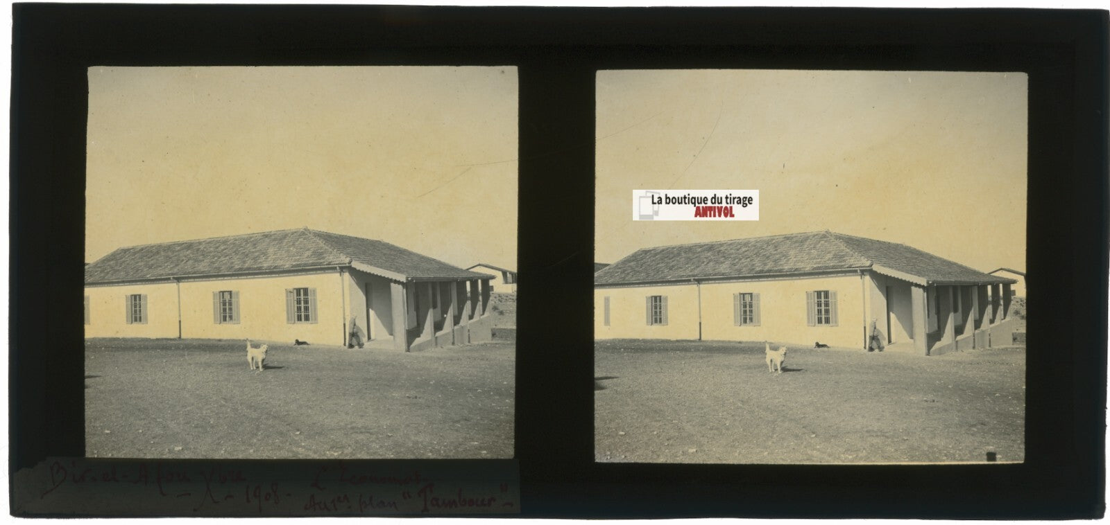 Village, Bir el Afou, Tunisie 1908, plaque verre stéréoscopique, positif 7x15 cm