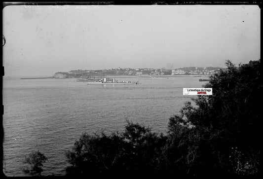 Saint-Jean-de-Luz bâteaux, Plaque verre photo, négatif noir & blanc 10x15 cm