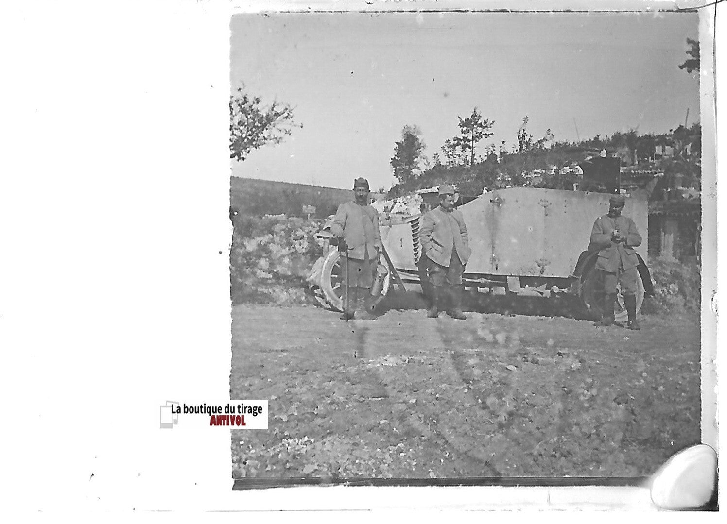 Bataille Somme, Plaque verre stéréo, positif ancien noir & blanc 4,5x10,7 cm