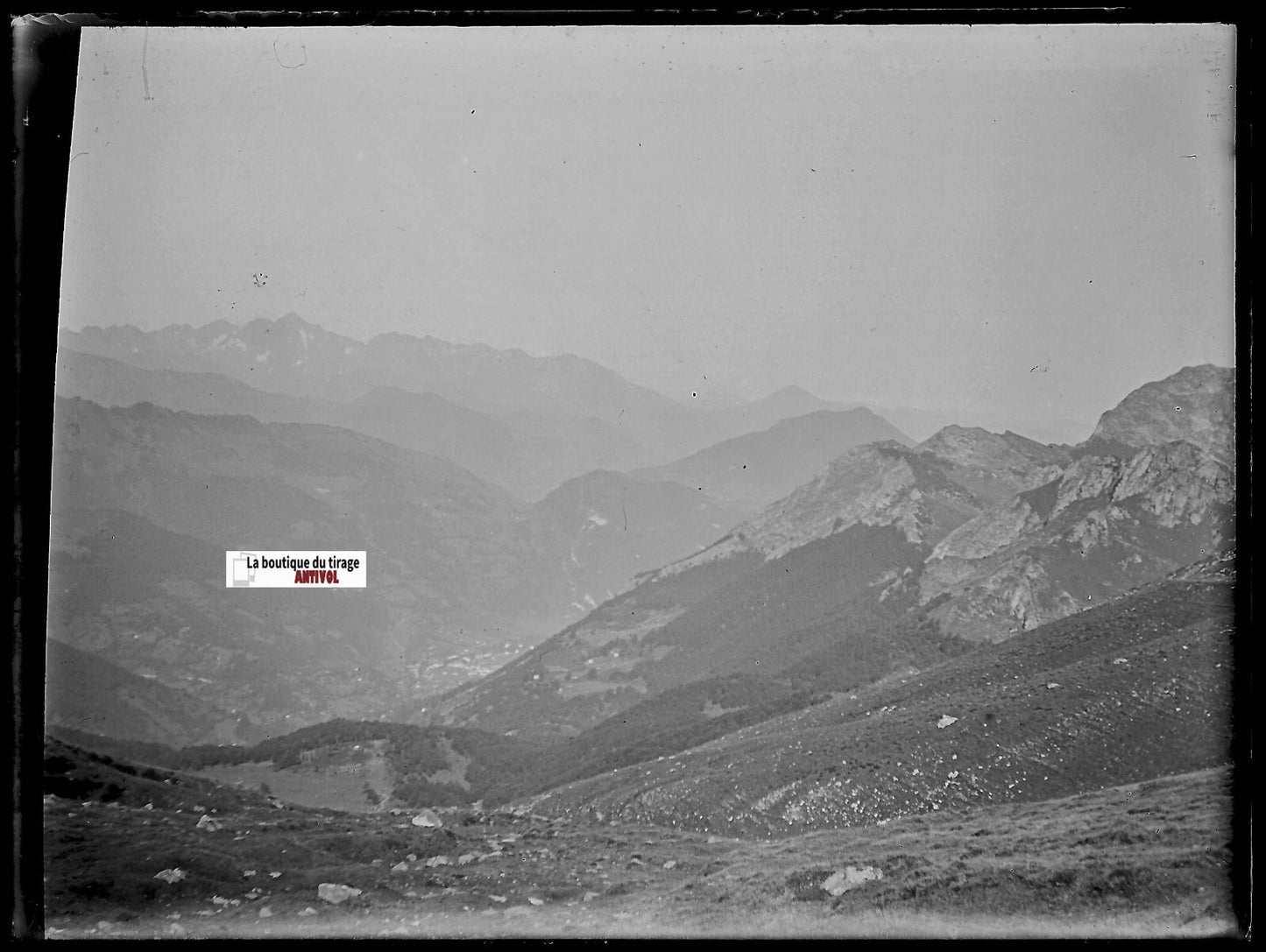 Ariège Pyrénées, Plaque verre photo ancienne, négatif noir & blanc 9x12 cm