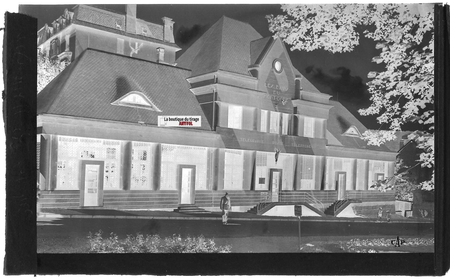 Plaque verre photo négatif noir & blanc 9x14 cm, Les Bains du Mont-Dore, France