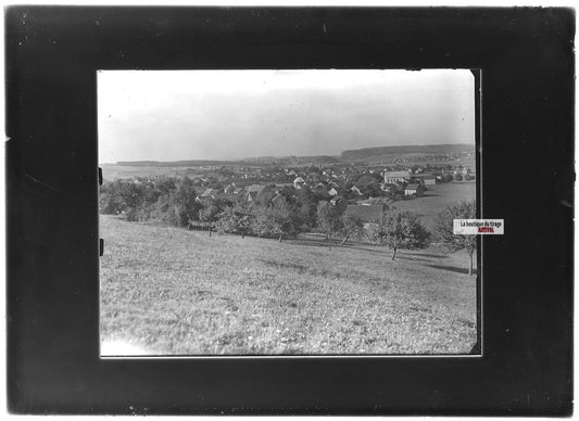 Plaque verre photo ancienne positif noir et blanc 13x18 cm village campagne