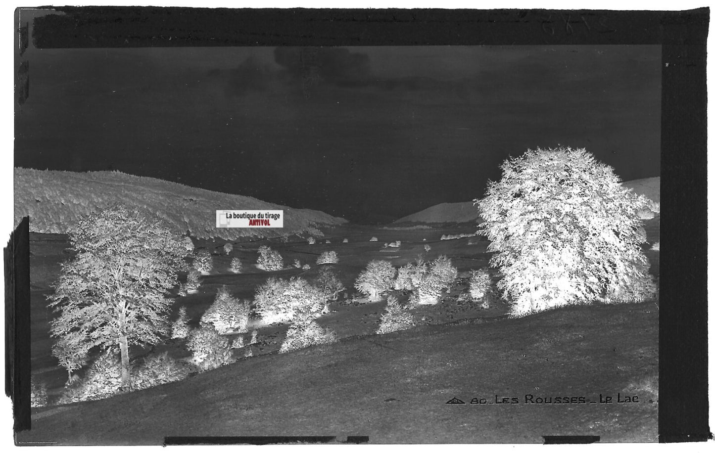 Plaque verre photo ancienne, négatif noir & blanc 9x14 cm, Les Rousses, le lac