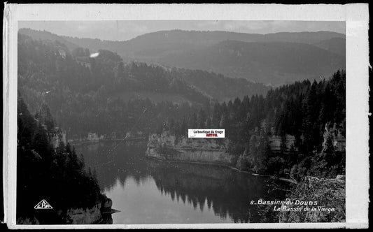 Plaque verre photo négatif noir & blanc 9x14 cm, bassin de La Vierge, Doubs