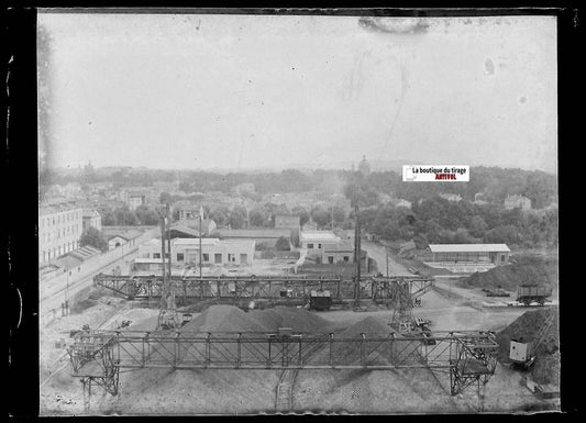 Entreprise, industrie, Plaque verre photo ancienne, négatif noir & blanc 6x9 cm